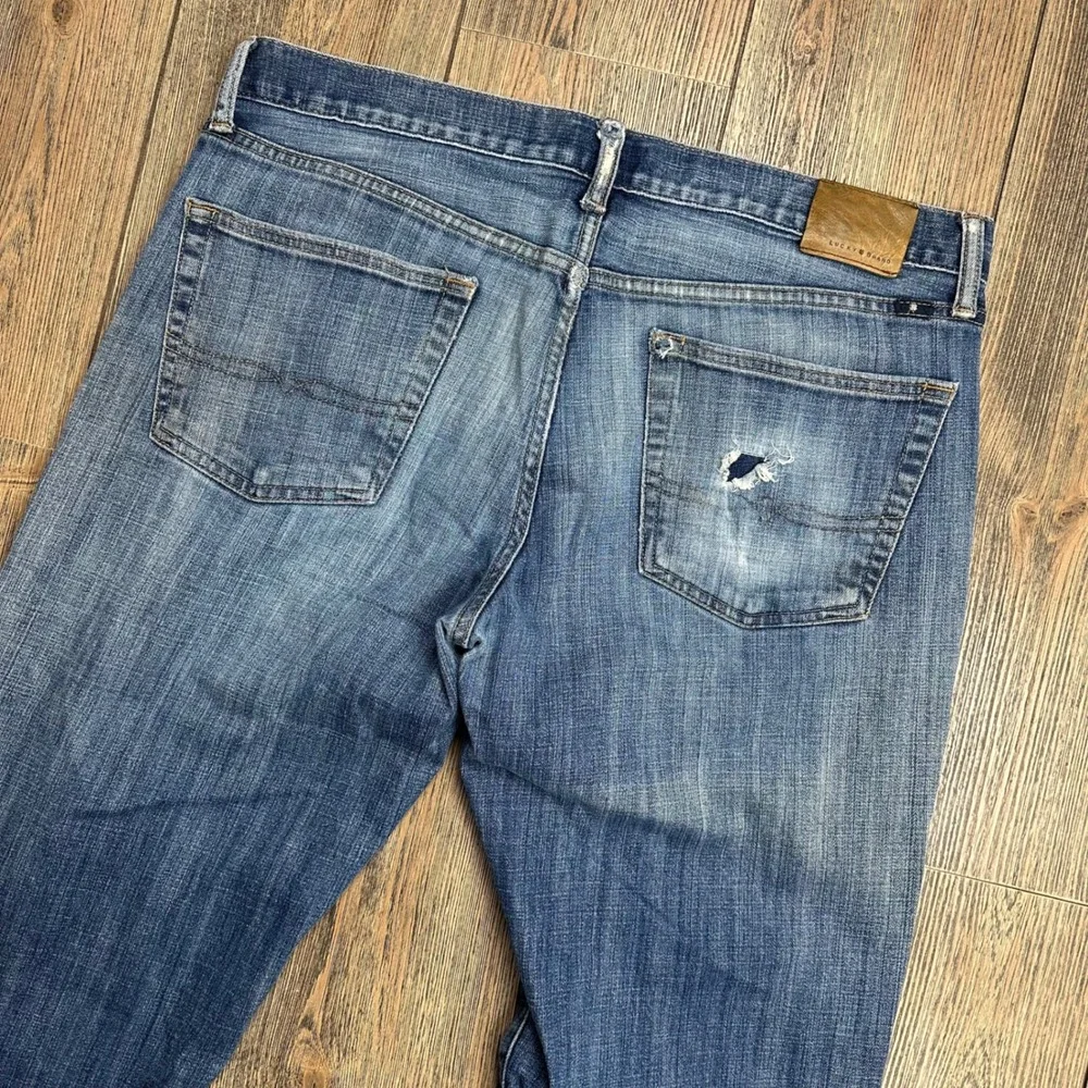 Lucky Brand 361 Vintage Straight Mens Jeans 36x34 Blue Distressed Denim Pants